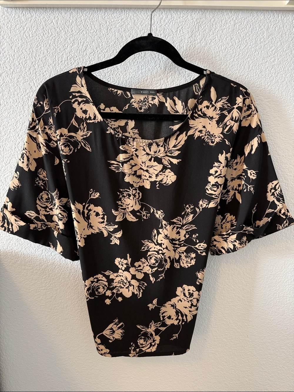 West Kei Black Blouse with Cream Floral Print